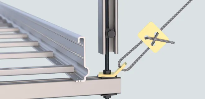 V.LOCK seismic brace fixed to a duct hanger on site