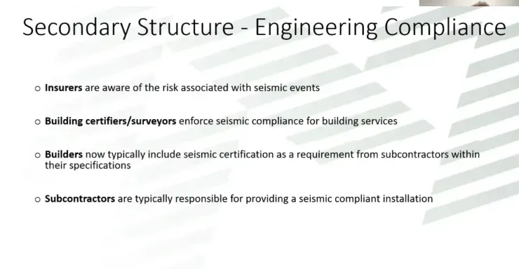 Webinar slide: components requiring seismic restraint