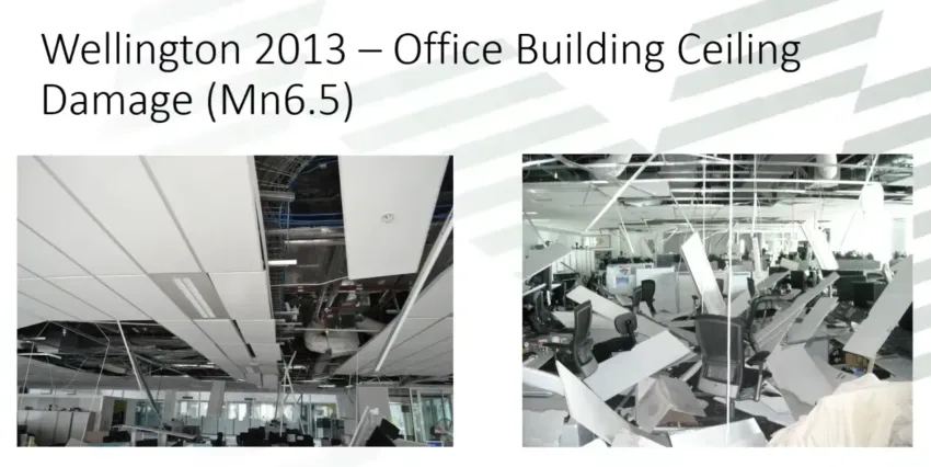 Webinar slide: ceiling damage in the 2013 Wellington earthquake